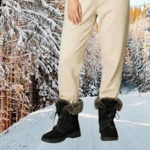 Blondo black suede soft fur cuff lug sole waterproof warm winter boots Sz 8 1/2